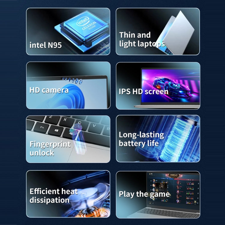 GXMO F152G 15.6 inch Laptop, 16GB+512GB, Windows 11 Intel Alder Lake N95 Quad Core, Support Fingerprint Unlock(Silver) - free shipping - PMC TechLife - Order now!