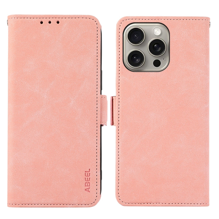 For iPhone 16 Pro Max ABEEL Frosted Magnetic RFID Leather Phone Case(Pink) - free shipping - PMC TechLife - Order now!