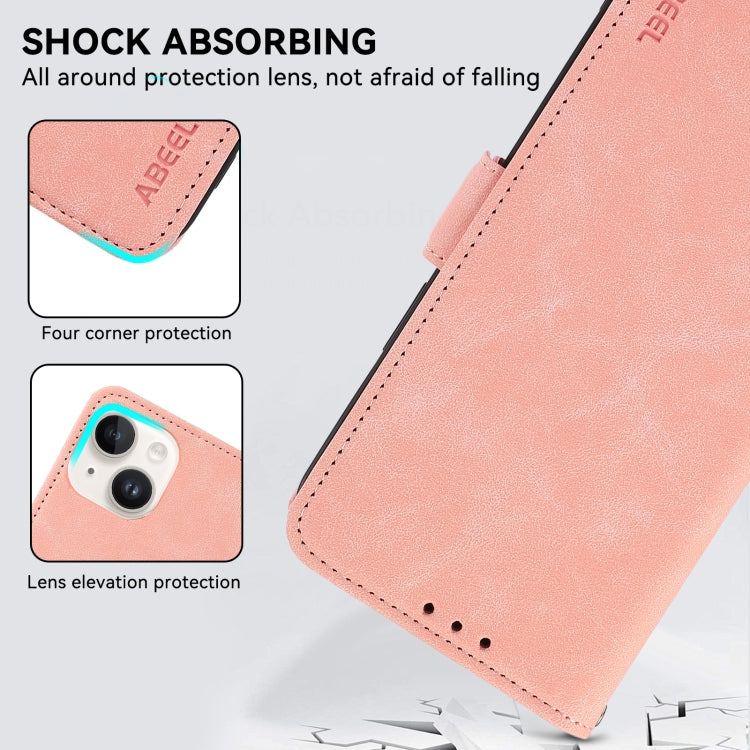 For iPhone 16 Plus ABEEL Frosted Magnetic RFID Leather Phone Case(Pink) - iPhone 16 Plus Cases by PMC TechLife | Online Shopping South Africa | PMC TechLife | Buy Now Pay Later Mobicred