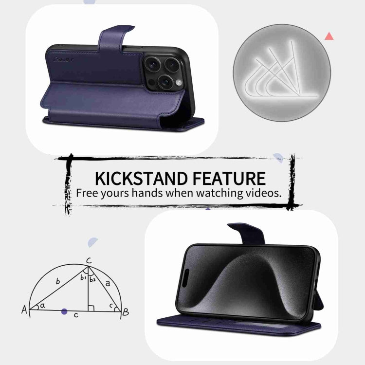 For iPhone 15 Plus / 14 Plus ESEBLE E1 Nappa Texture MagSafe Holder Leather Phone Case(Dark Blue) - free shipping - PMC Jewellery - Order now!