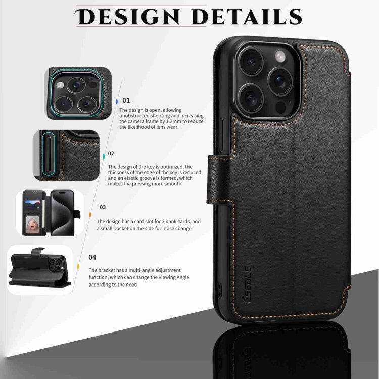 For iPhone 14 Pro ESEBLE E1 Nappa Texture MagSafe Holder Leather Phone Case(Black) - free shipping - PMC Jewellery - Order now!