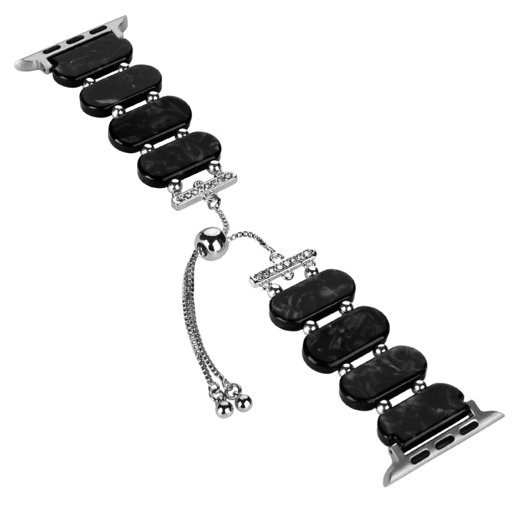 For Apple Watch SE 2023 44mm Resin Retractable Chain Watch Band(Black Flower) - Watch Bands by PMC TechLife | Online Shopping South Africa | PMC TechLife