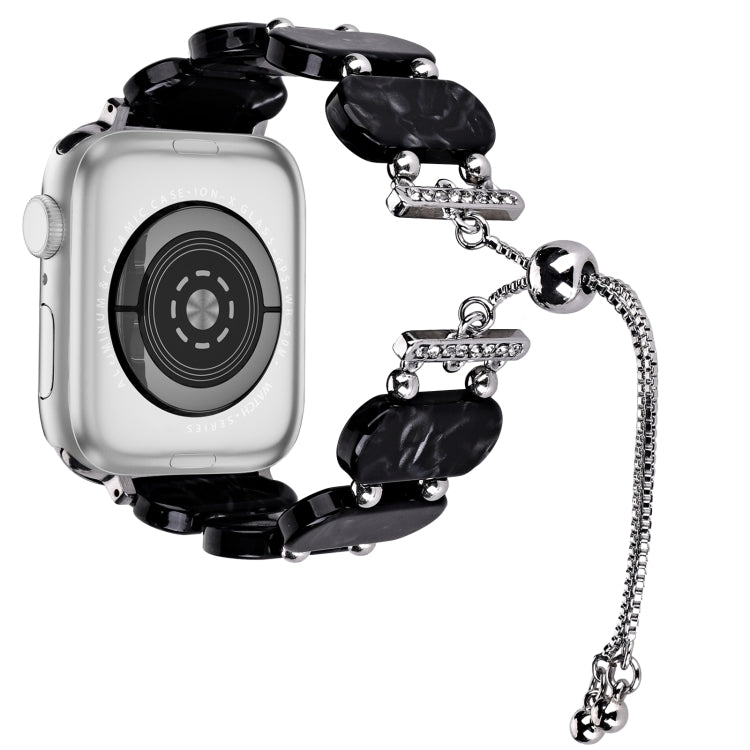 For Apple Watch Series 3 38mm Resin Retractable Chain Watch Band(Black Flower) - Watch Bands by PMC TechLife | Online Shopping South Africa | PMC TechLife
