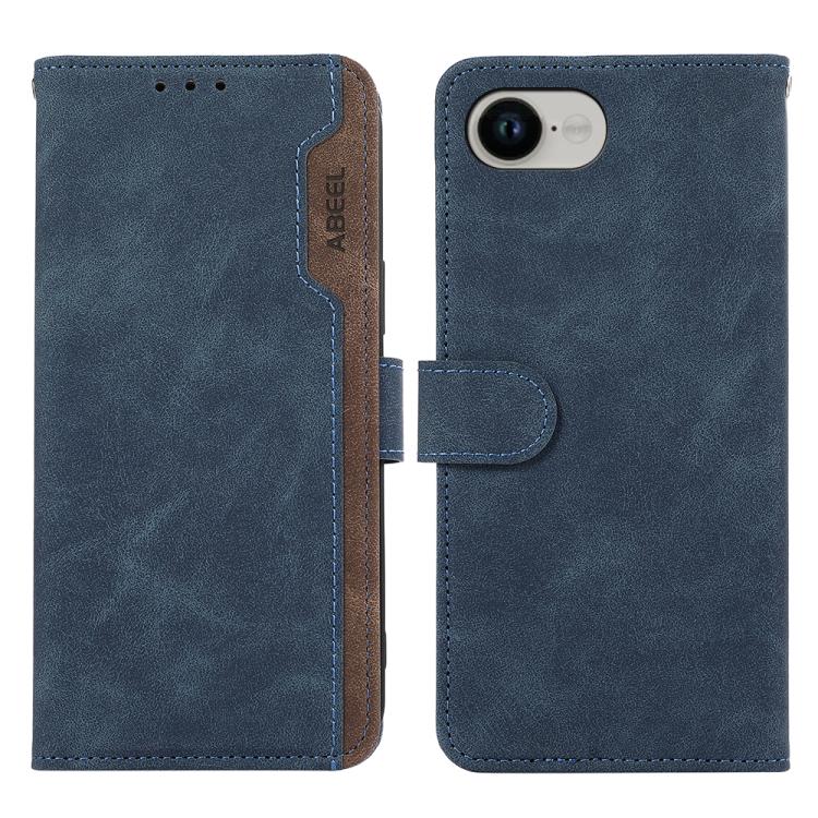 For iPhone 16e ABEEL Color Block Magnetic RFID Leather Phone Case(Blue-Brown) - iPhone 16e Cases by PMC TechLife | Online Shopping South Africa | PMC TechLife | Buy Now Pay Later Mobicred