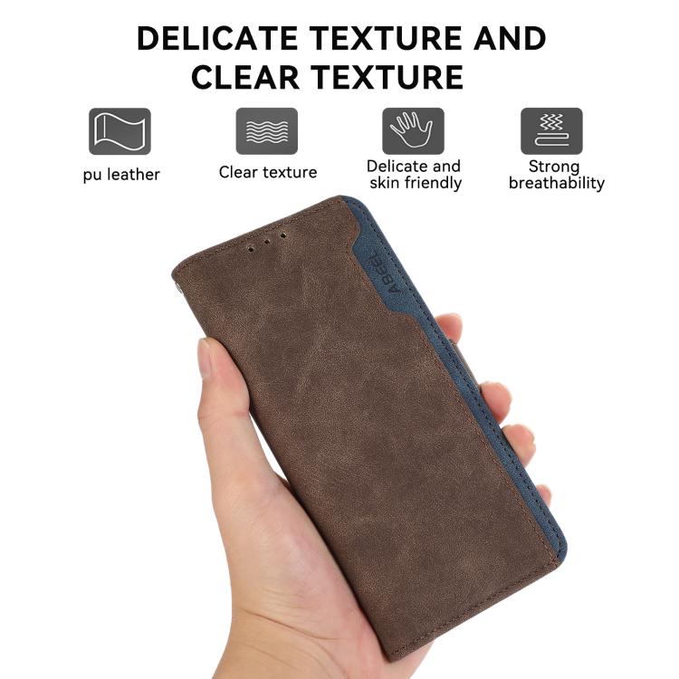 For iPhone 17 ABEEL Color Block Magnetic RFID Leather Phone Case(Brown-Blue) - free shipping - PMc TechLife - Order now!