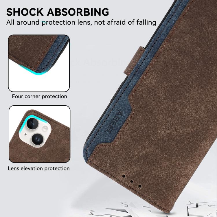 For iPhone 17 ABEEL Color Block Magnetic RFID Leather Phone Case(Brown-Blue) - free shipping - PMc TechLife - Order now!