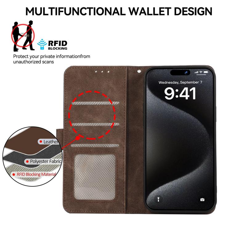 For iPhone 17 ABEEL Color Block Magnetic RFID Leather Phone Case(Brown-Blue) - free shipping - PMc TechLife - Order now!