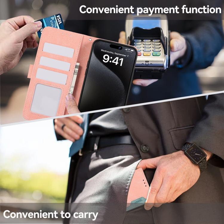 For iPhone 17 Air ABEEL Color Block Magnetic RFID Leather Phone Case(Pink-Cyan) - free shipping - PMc TechLife - Order now!