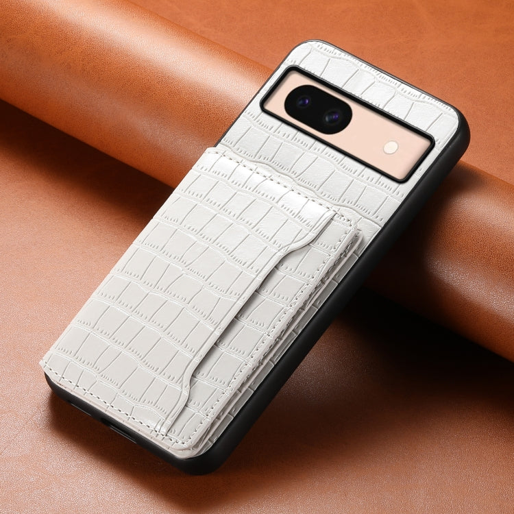 For Google Pixel 8a Crocodile Texture Card Bag Design Full Coverage Phone Case(White) - Google Cases by PMC TechLife | Online Shopping South Africa | PMC TechLife | Buy Now Pay Later Mobicred