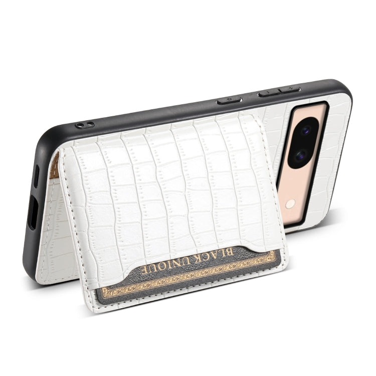 For Google Pixel 8a Crocodile Texture Card Bag Design Full Coverage Phone Case(White) - Google Cases by PMC TechLife | Online Shopping South Africa | PMC TechLife | Buy Now Pay Later Mobicred