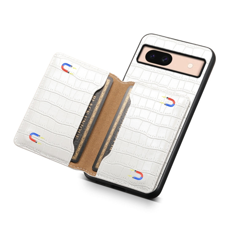 For Google Pixel 8a Crocodile Texture Card Bag Design Full Coverage Phone Case(White) - Google Cases by PMC TechLife | Online Shopping South Africa | PMC TechLife | Buy Now Pay Later Mobicred