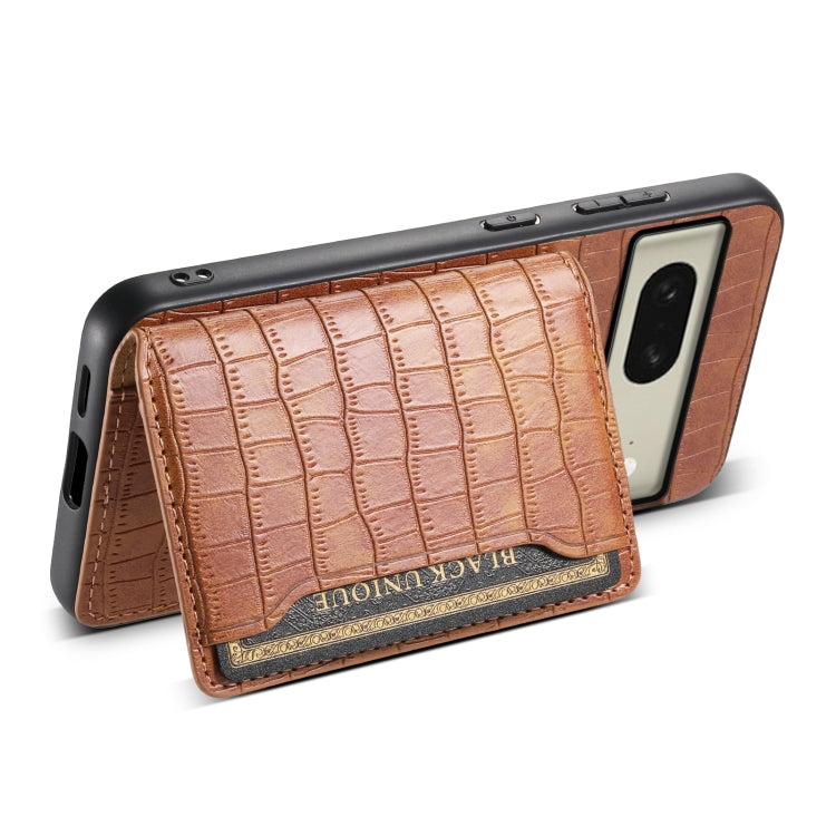For Google Pixel 8 Crocodile Texture Card Bag Design Full Coverage Phone Case(Brown) - Google Cases by PMC TechLife | Online Shopping South Africa | PMC TechLife | Buy Now Pay Later Mobicred