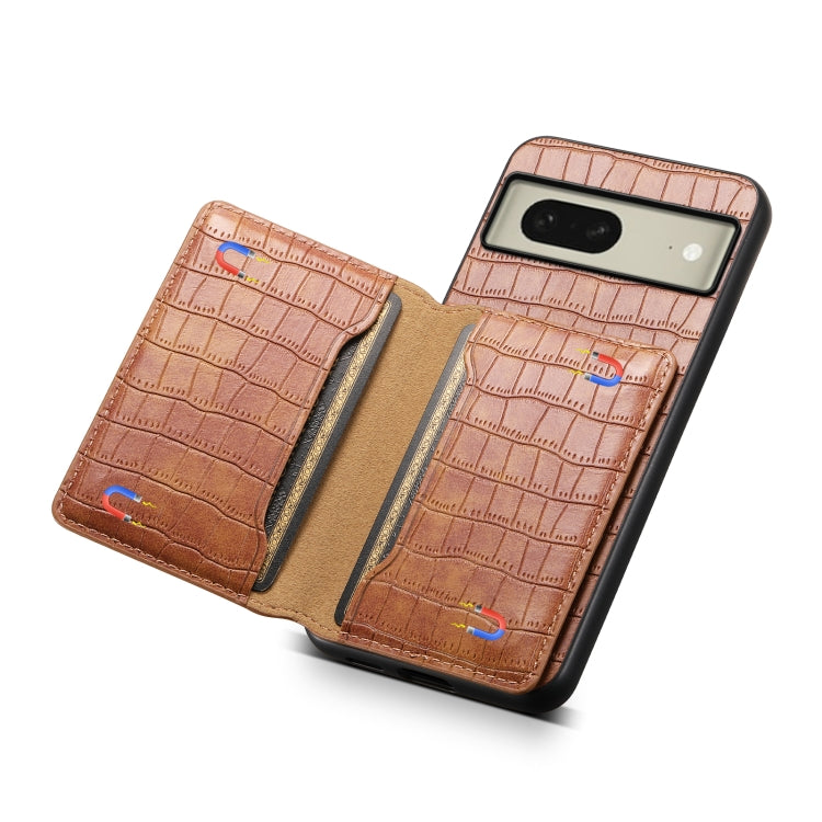 For Google Pixel 8 Crocodile Texture Card Bag Design Full Coverage Phone Case(Brown) - Google Cases by PMC TechLife | Online Shopping South Africa | PMC TechLife | Buy Now Pay Later Mobicred