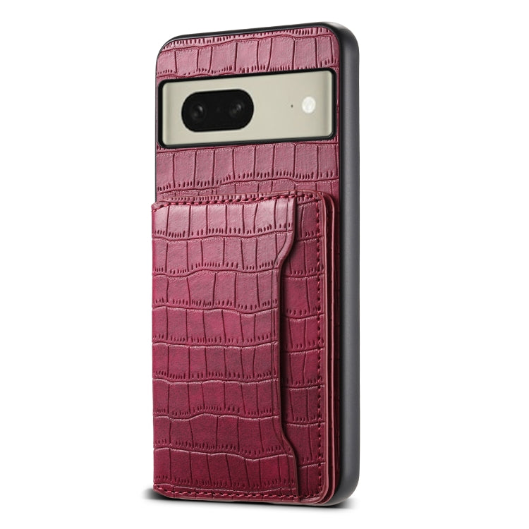For Google Pixel 8 Crocodile Texture Card Bag Design Full Coverage Phone Case(Red) - Google Cases by PMC TechLife | Online Shopping South Africa | PMC TechLife | Buy Now Pay Later Mobicred