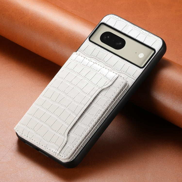For Google Pixel 8 Crocodile Texture Card Bag Design Full Coverage Phone Case(White) - Google Cases by PMC TechLife | Online Shopping South Africa | PMC TechLife | Buy Now Pay Later Mobicred