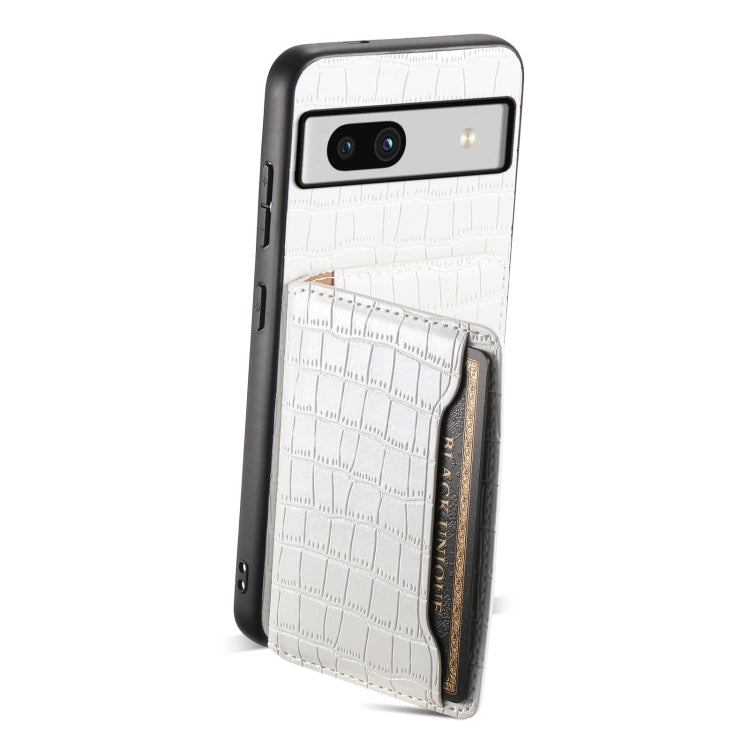 For Google Pixel 7a Crocodile Texture Card Bag Design Full Coverage Phone Case(White) - Google Cases by PMC TechLife | Online Shopping South Africa | PMC TechLife | Buy Now Pay Later Mobicred