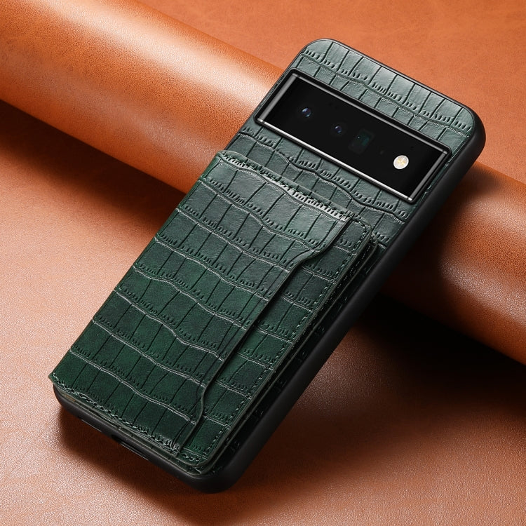 For Google Pixel 6 Pro Crocodile Texture Card Bag Design Full Coverage Phone Case(Green) - Google Cases by PMC TechLife | Online Shopping South Africa | PMC TechLife | Buy Now Pay Later Mobicred