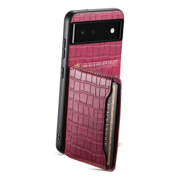 For Google Pixel 6 Crocodile Texture Card Bag Design Full Coverage Phone Case(Red) - Google Cases by PMC TechLife | Online Shopping South Africa | PMC TechLife | Buy Now Pay Later Mobicred