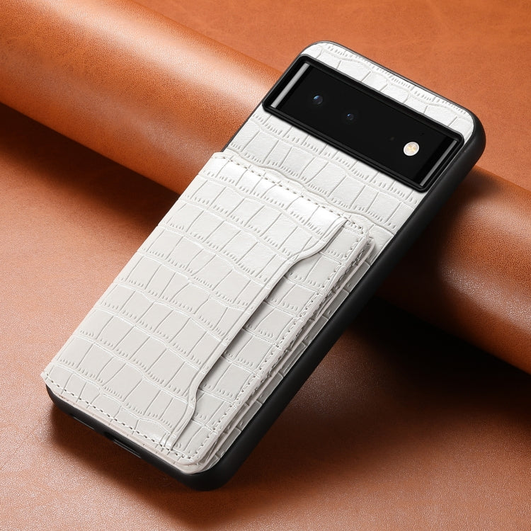 For Google Pixel 6 Crocodile Texture Card Bag Design Full Coverage Phone Case(White) - Google Cases by PMC TechLife | Online Shopping South Africa | PMC TechLife | Buy Now Pay Later Mobicred