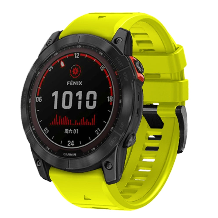 For Garmin Fenix 7 Pro 22mm Solid Color Steel Buckle Silicone Quick Release Watch Band(Lime Green) - Watch Bands by PMC TechLife | Online Shopping South Africa | PMC TechLife