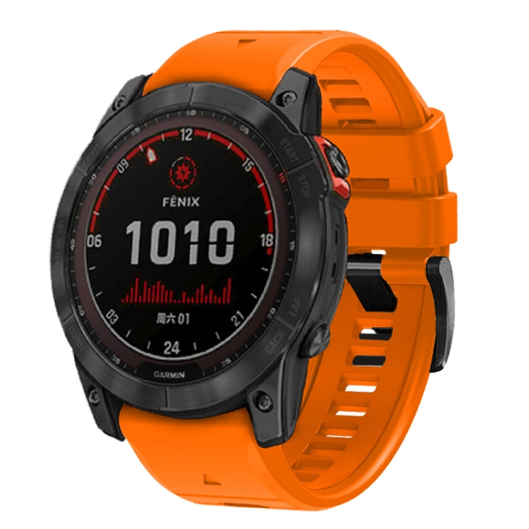 For Garmin Fenix 7X 26mm Solid Color Steel Buckle Silicone Quick Release Watch Band(Orange) - Watch Bands by PMC TechLife | Online Shopping South Africa | PMC TechLife
