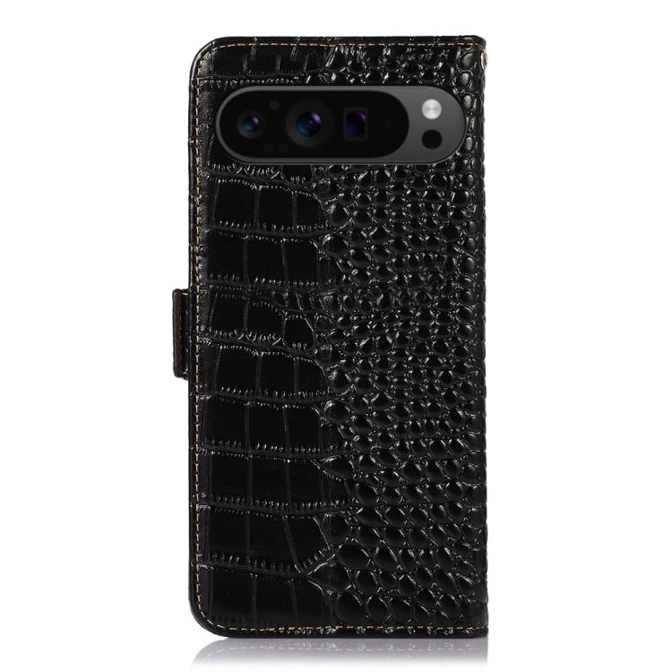 For Google Pixel 9 Pro Crocodile Top Layer Cowhide Leather Phone Case(Black) - Google Cases by PMC TechLife | Online Shopping South Africa | PMC TechLife | Buy Now Pay Later Mobicred