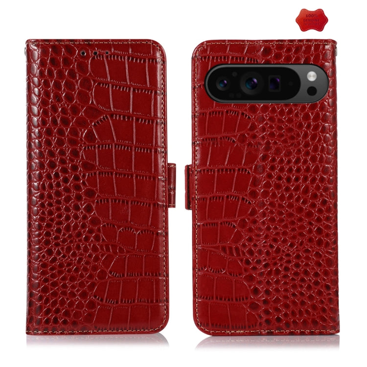 For Google Pixel 9 Pro Crocodile Top Layer Cowhide Leather Phone Case(Red) - Google Cases by PMC TechLife | Online Shopping South Africa | PMC TechLife | Buy Now Pay Later Mobicred