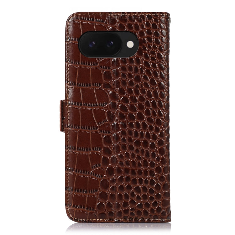For Google Pixel 9a Crocodile Top Layer Cowhide Leather Phone Case(Brown) - Google Cases by PMC TechLife | Online Shopping South Africa | PMC TechLife | Buy Now Pay Later Mobicred