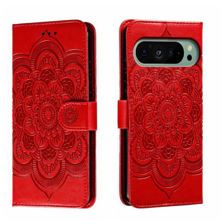 For Google Pixel 9 Sun Mandala Embossing Pattern Phone Leather Case(Red) - Google Cases by PMC TechLife | Online Shopping South Africa | PMC TechLife | Buy Now Pay Later Mobicred