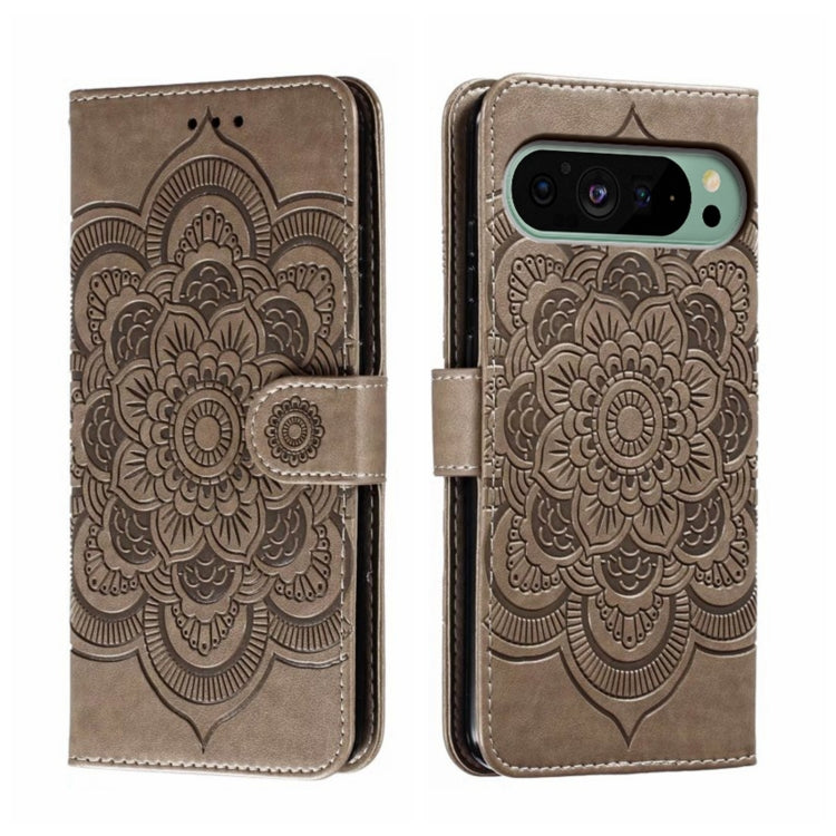 For Google Pixel 9 Sun Mandala Embossing Pattern Phone Leather Case(Grey) - free shipping - PMC TechLife - Order now!