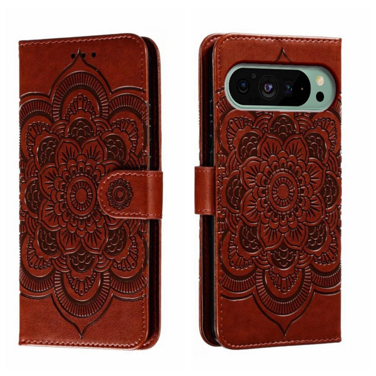 For Google Pixel 9 Sun Mandala Embossing Pattern Phone Leather Case(Brown) - Google Cases by PMC TechLife | Online Shopping South Africa | PMC TechLife | Buy Now Pay Later Mobicred