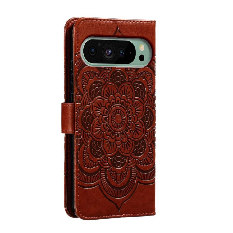 For Google Pixel 9 Sun Mandala Embossing Pattern Phone Leather Case(Brown) - Google Cases by PMC TechLife | Online Shopping South Africa | PMC TechLife | Buy Now Pay Later Mobicred