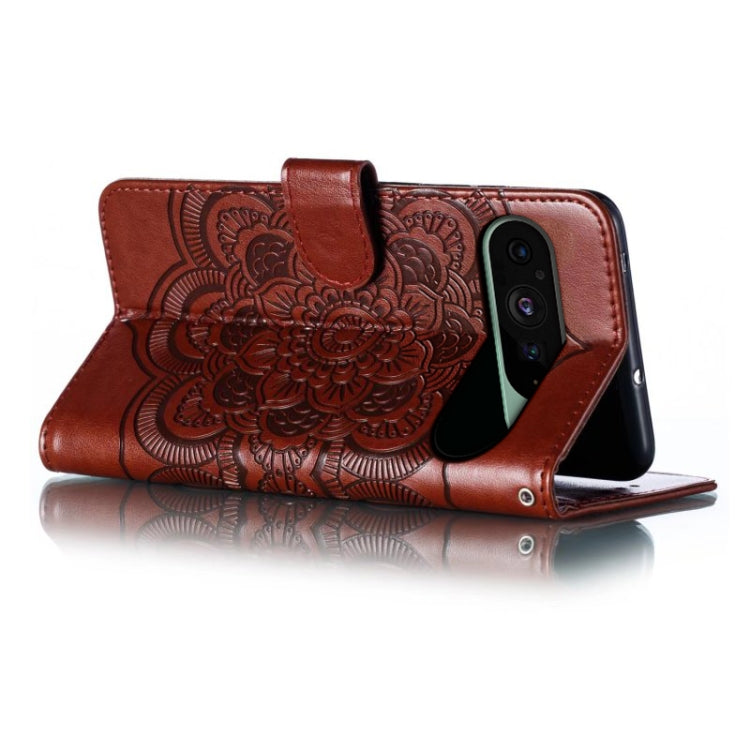 For Google Pixel 9 Sun Mandala Embossing Pattern Phone Leather Case(Brown) - Google Cases by PMC TechLife | Online Shopping South Africa | PMC TechLife | Buy Now Pay Later Mobicred