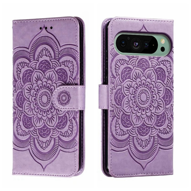 For Google Pixel 9 Sun Mandala Embossing Pattern Phone Leather Case(Purple) - Google Cases by PMC TechLife | Online Shopping South Africa | PMC TechLife | Buy Now Pay Later Mobicred