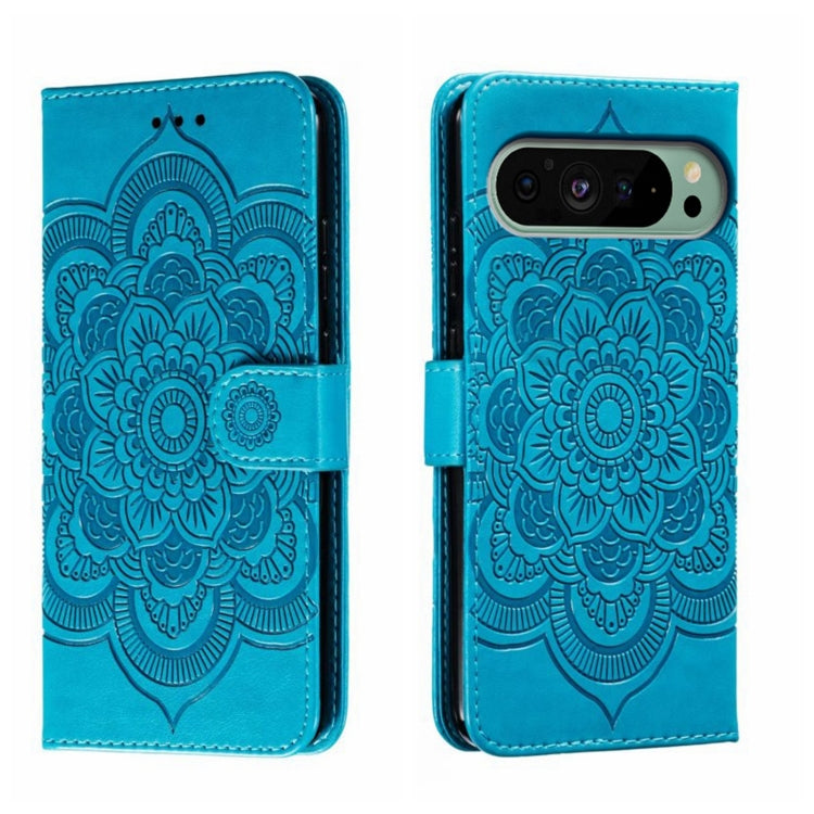 For Google Pixel 9 Sun Mandala Embossing Pattern Phone Leather Case(Blue) - Google Cases by PMC TechLife | Online Shopping South Africa | PMC TechLife | Buy Now Pay Later Mobicred