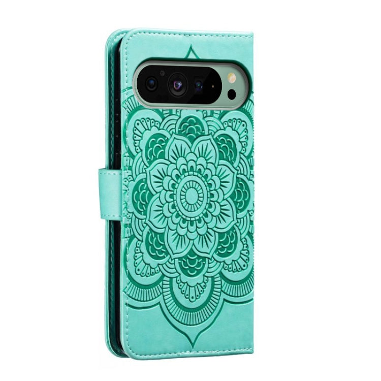 For Google Pixel 9 Sun Mandala Embossing Pattern Phone Leather Case(Green) - Google Cases by PMC TechLife | Online Shopping South Africa | PMC TechLife | Buy Now Pay Later Mobicred