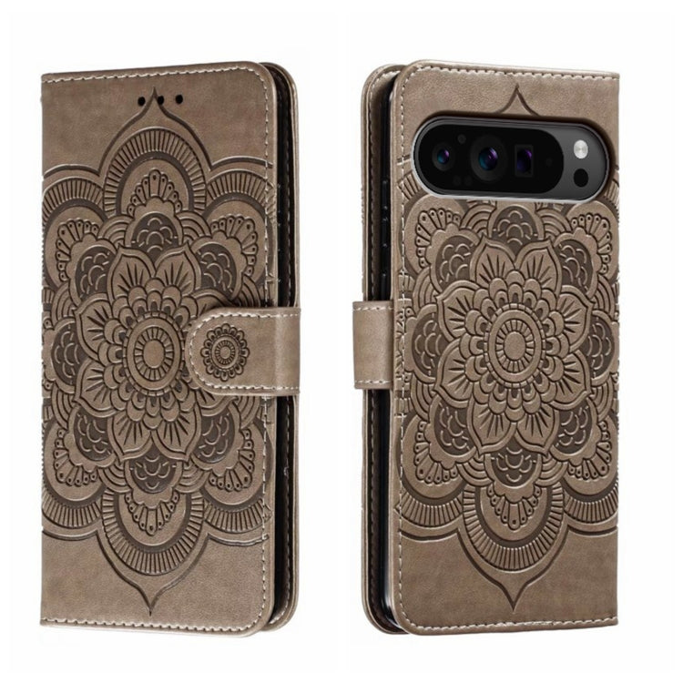 For Google Pixel 9 Pro Sun Mandala Embossing Pattern Phone Leather Case(Grey) - Google Cases by PMC TechLife | Online Shopping South Africa | PMC TechLife | Buy Now Pay Later Mobicred