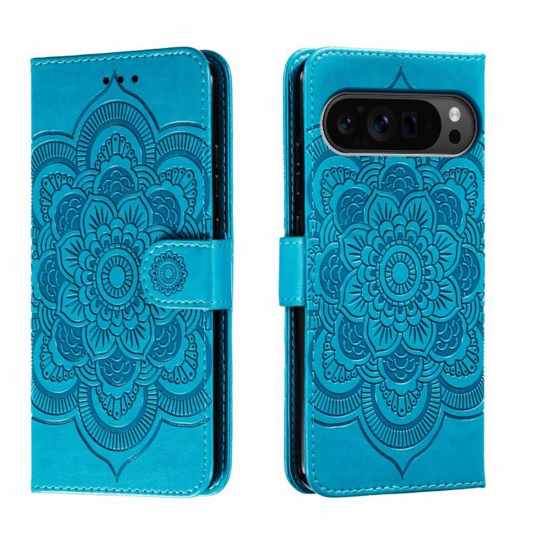 For Google Pixel 9 Pro Sun Mandala Embossing Pattern Phone Leather Case(Blue) - Google Cases by PMC TechLife | Online Shopping South Africa | PMC TechLife | Buy Now Pay Later Mobicred