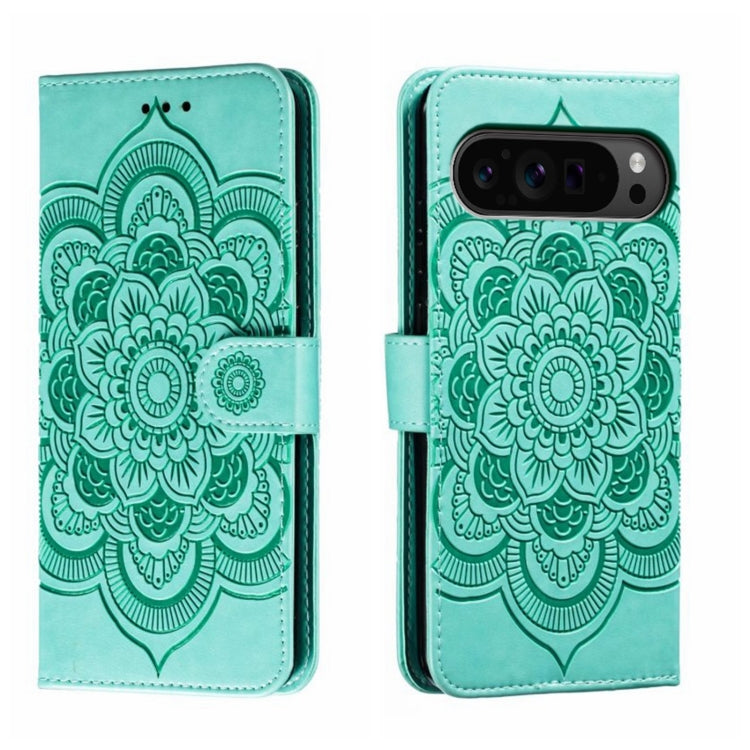 For Google Pixel 9 Pro Sun Mandala Embossing Pattern Phone Leather Case(Green) - Google Cases by PMC TechLife | Online Shopping South Africa | PMC TechLife | Buy Now Pay Later Mobicred