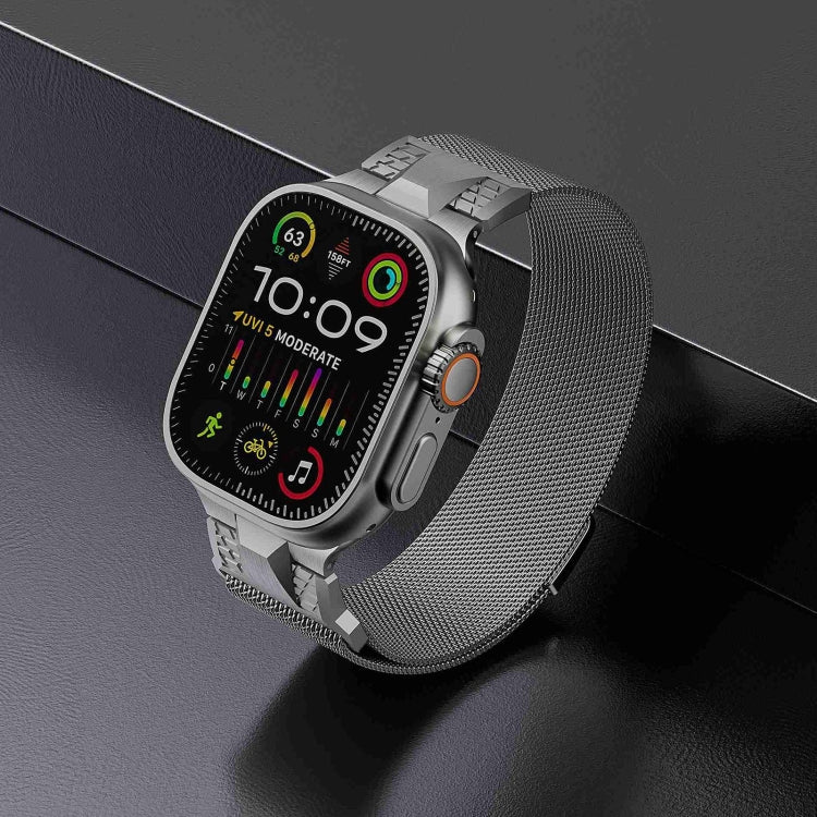 For Apple Watch Ultra 2 49mm Mecha Style Milanese Metal Watch Band(Titanium Silver) - Watch Bands by PMC TechLife | Online Shopping South Africa | PMC TechLife | Buy Now Pay Later Mobicred