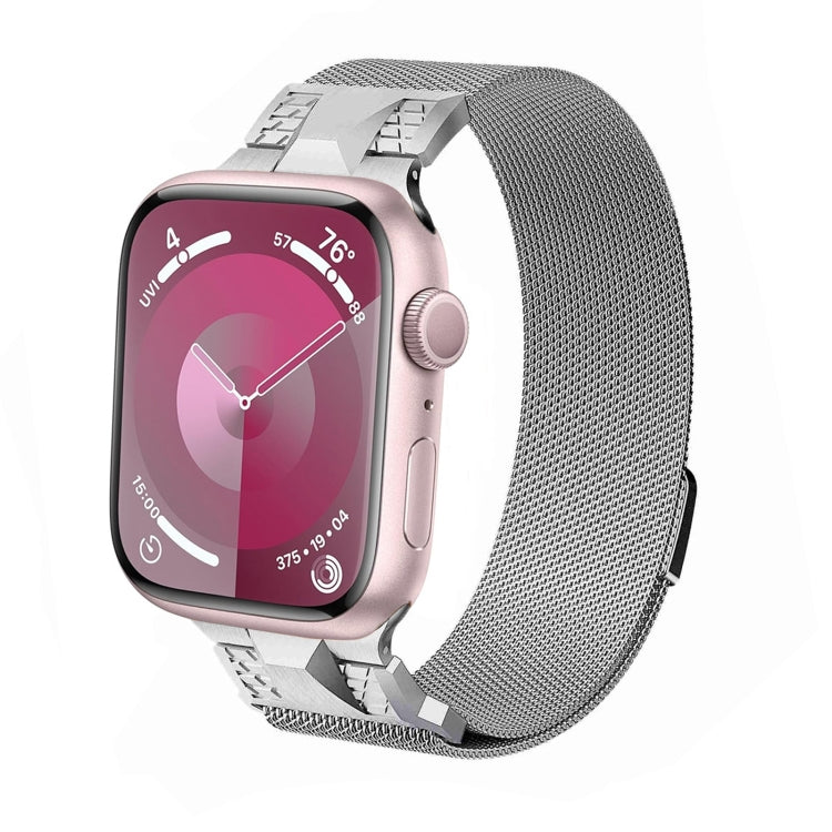 For Apple Watch Series 8 45mm Mecha Style Milanese Metal Watch Band(Titanium Silver) - Watch Bands by PMC TechLife | Online Shopping South Africa | PMC TechLife | Buy Now Pay Later Mobicred