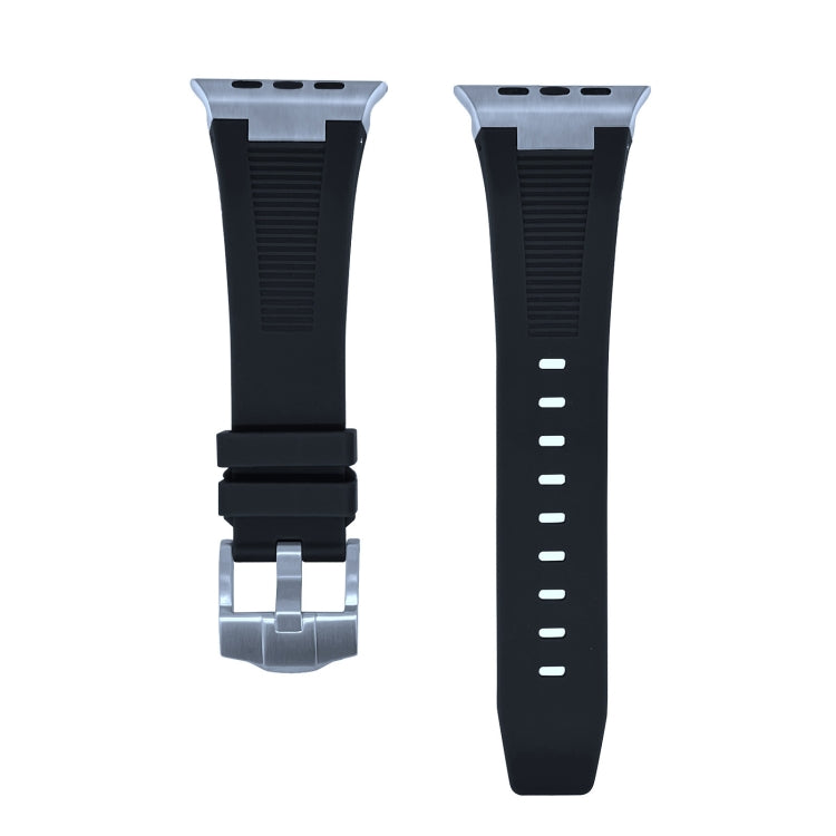 For Apple Watch Series 9 45mm Loners Liquid Silicone Watch Band(Silver Black) - Watch Bands by PMC TechLife | Online Shopping South Africa | PMC TechLife | Buy Now Pay Later Mobicred