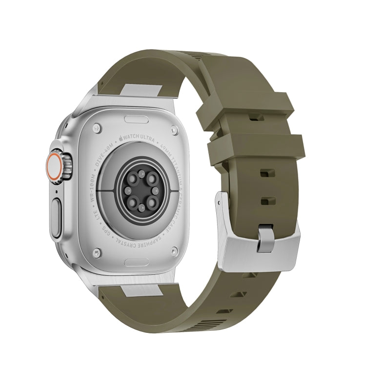 For Apple Watch Series 9 45mm Loners Liquid Silicone Watch Band(Silver Green) - Watch Bands by PMC TechLife | Online Shopping South Africa | PMC TechLife