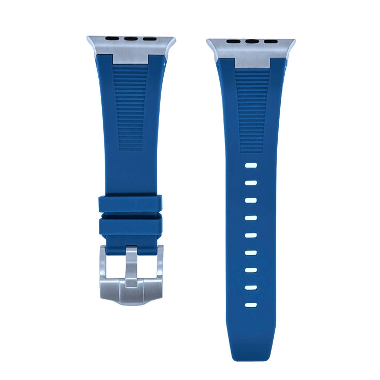 For Apple Watch Series 9 45mm Loners Liquid Silicone Watch Band(Silver Midnight Blue) - Watch Bands by PMC TechLife | Online Shopping South Africa | PMC TechLife