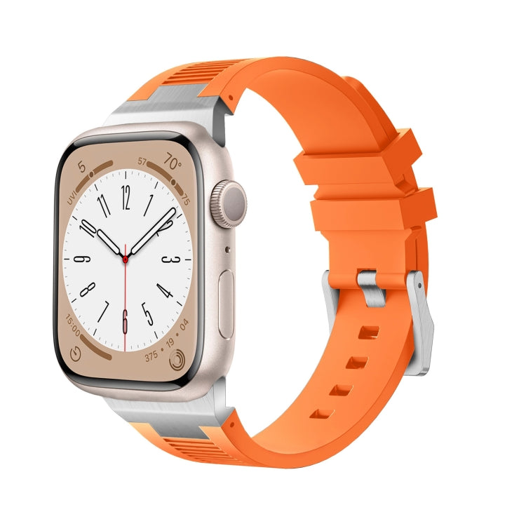 For Apple Watch SE 2022 44mm Loners Liquid Silicone Watch Band(Sliver Orange) - free shipping - PMC TechLife - Order now!