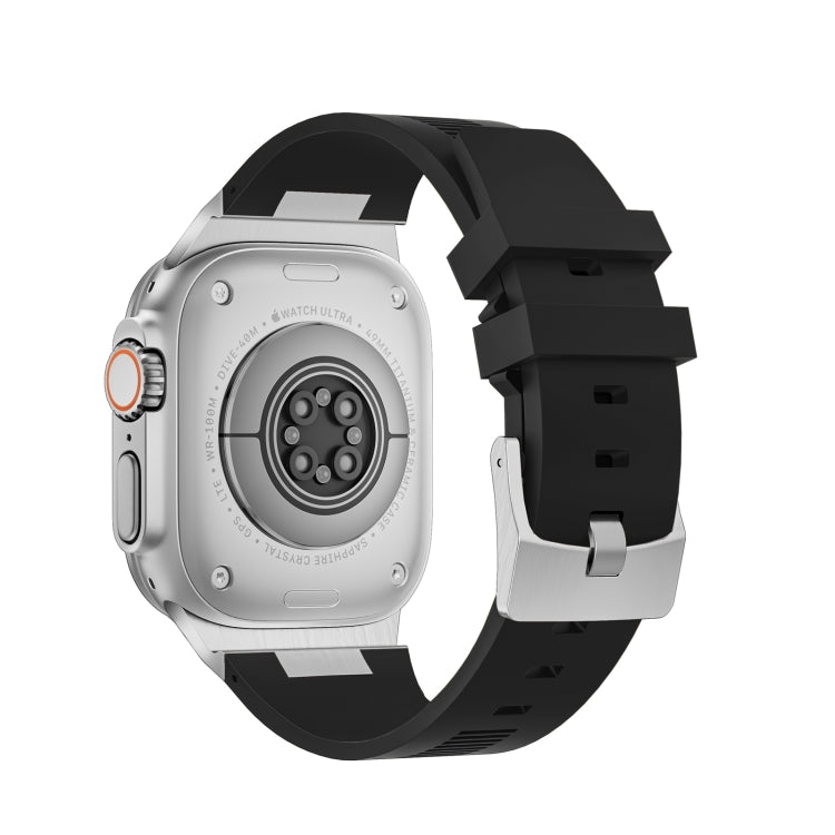 For Apple Watch SE 2022 44mm Loners Liquid Silicone Watch Band(Silver Black) - Watch Bands by PMC TechLife | Online Shopping South Africa | PMC TechLife