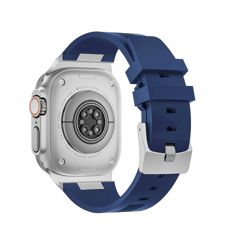 For Apple Watch SE 2022 44mm Loners Liquid Silicone Watch Band(Silver Midnight Blue) - Watch Bands by PMC TechLife | Online Shopping South Africa | PMC TechLife