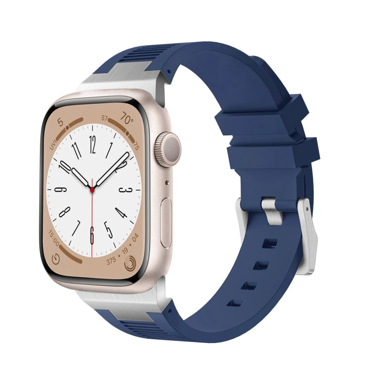 For Apple Watch Series 2 42mm Loners Liquid Silicone Watch Band(Silver Midnight Blue) - Watch Bands by PMC TechLife | Online Shopping South Africa | PMC TechLife | Buy Now Pay Later Mobicred