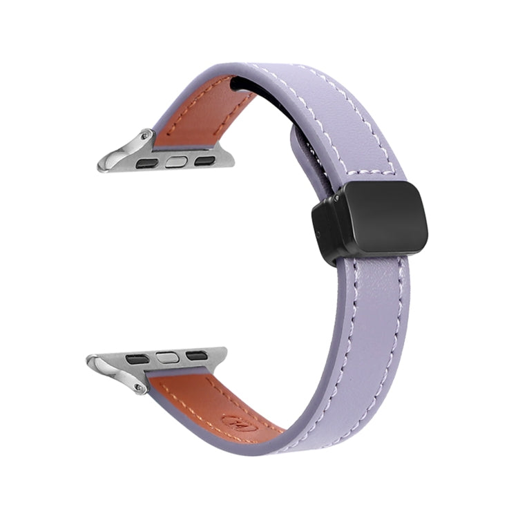 For Apple Watch Series 9 41mm Slim Magnetic Buckle Genuine Leather Watch Band(Plain Purple) - Watch Bands by PMC TechLife | Online Shopping South Africa | PMC TechLife