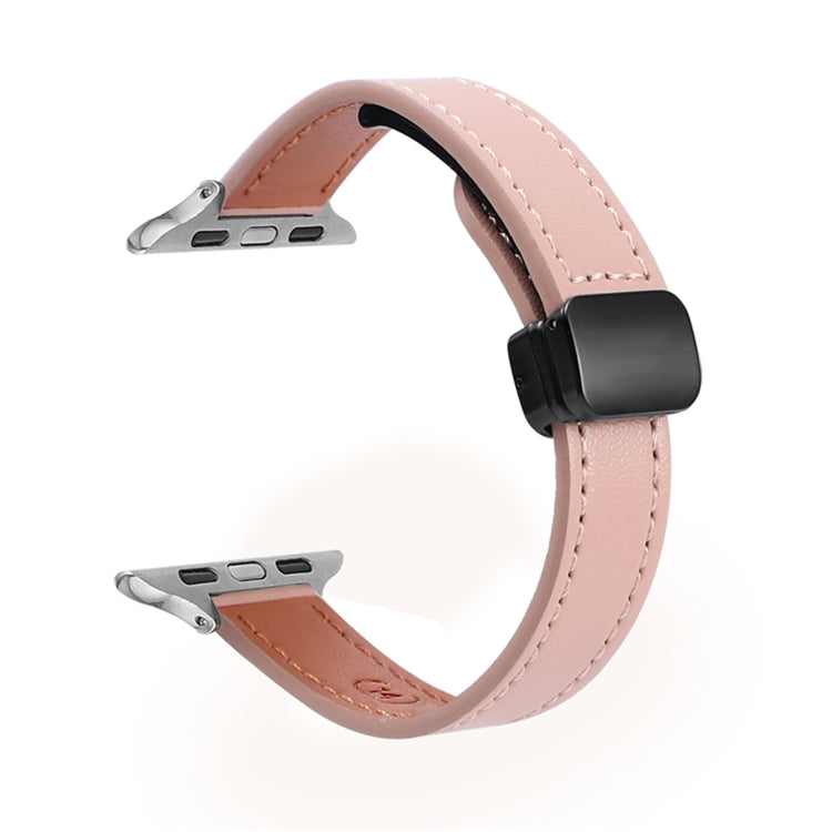 For Apple Watch Series 2 42mm Slim Magnetic Buckle Genuine Leather Watch Band(Plain Pink) - Watch Bands by PMC TechLife | Online Shopping South Africa | PMC TechLife